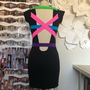 Quontum Black Dress with Neon Crisscross Back